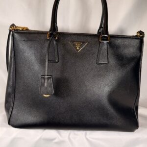 Prada Saffiano Lux Double Zip Tote – Black with Gold Hardware