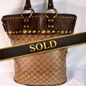 Gucci GG Canvas Studded "Baboushka" Tote Bag Brown Leather Trim Gold Studs