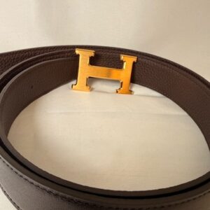 Hermès Reversible H Belt  Noir / Chocolate Leather | Brushed Gold H Buckle | Brand New | Full Set