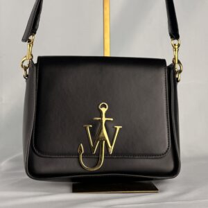 JW Anderson Anchor Logo Shoulder Bag Black Leather with Gold-Tone Hardware