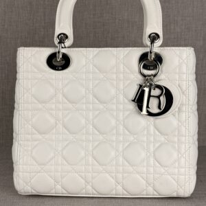 Christian Dior Lady Dior Medium – Ivory Cannage Lambskin with Silver Hardware