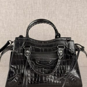 Balenciaga Neo Classic City Bag – Black Croc-Embossed Leather with Black Hardware