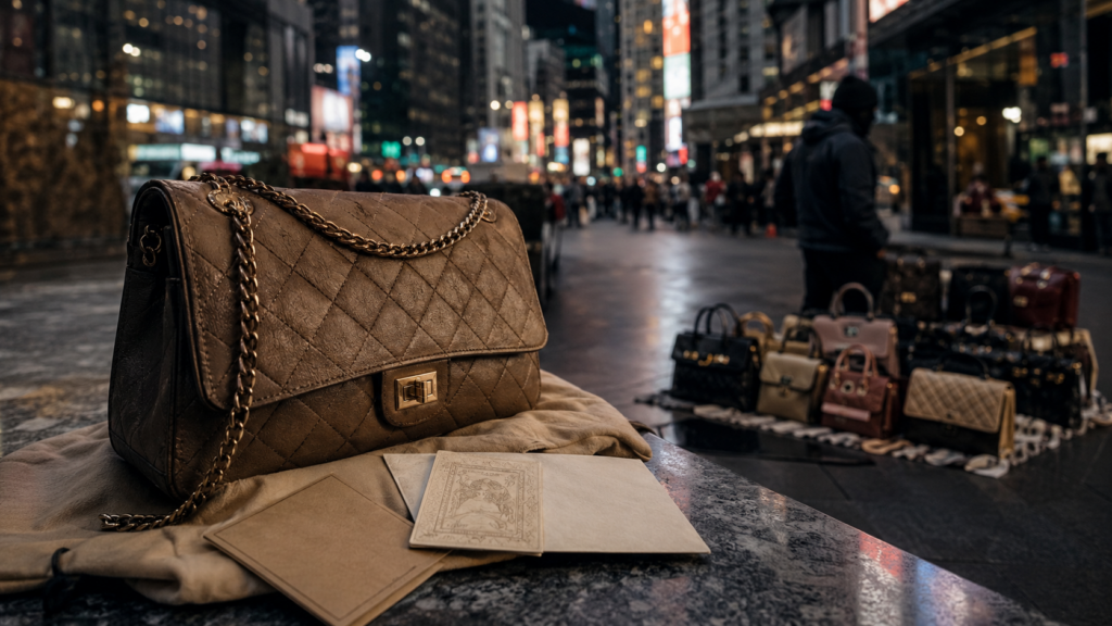 The juxtaposition of designer bags and the New York and global fake bag market