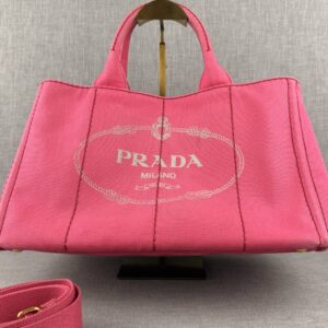 Prada Canapa Tote – Pink Canvas with Detachable Shoulder Strap